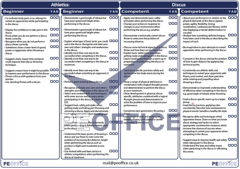 Athletics Discus Assessment Sheet – PE Office